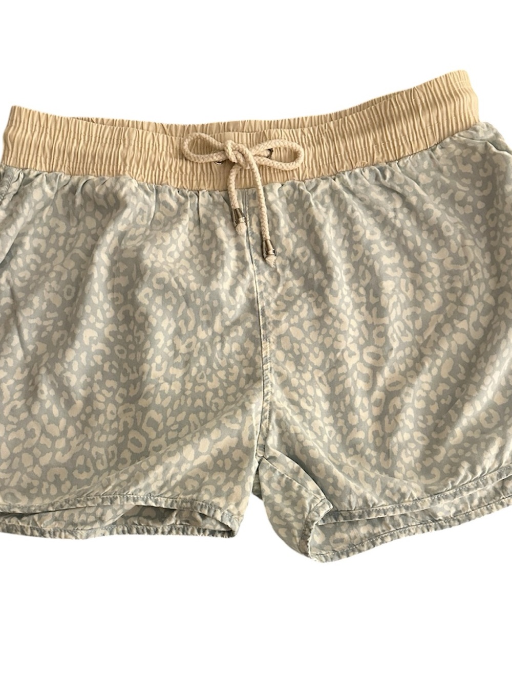 Blue and White Leopard Print Drawstring  
3” Inseam Shorts